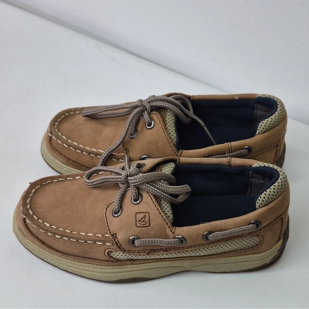 Sperry Lanyard Boys Brown Leather Boat Shoes Lace-Up Breathable US 13M 31